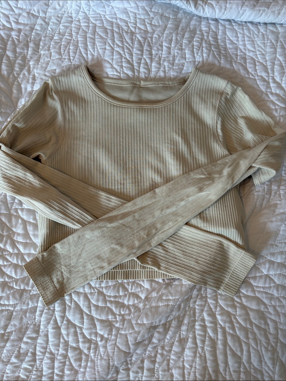 Lululemon ebb to street Ribbed Long-Sleeve Scoop Neck Top in Light Beige